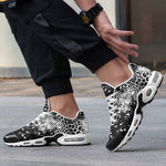 Air Cushion Sneakers Black and White Leopard Brushwork