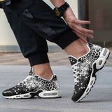 Air Cushion Sneakers Black and White Leopard Brushwork