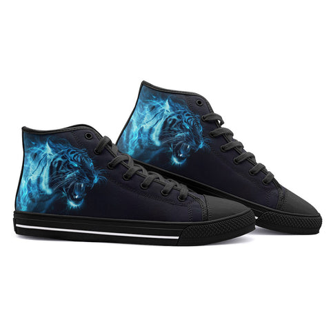 High-Top Canvas Shoes Blue Tiger in Flame