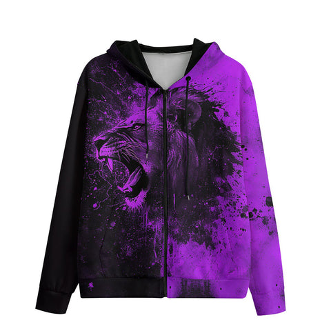 Men's Zip Up Hoodie Purple Lion Art Print