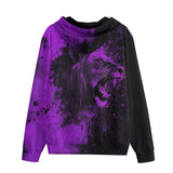 Men's Zip Up Hoodie Purple Lion Art Print