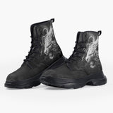 Casual Leather Chunky Boots White Tiger with Flame