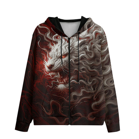 Men's Zip Up Hoodie White Tiger Artwork