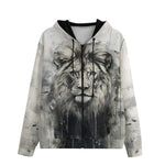 Men's Zip Up Hoodie Watercolor Lion Art