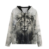 Men's Zip Up Hoodie Watercolor Lion Art