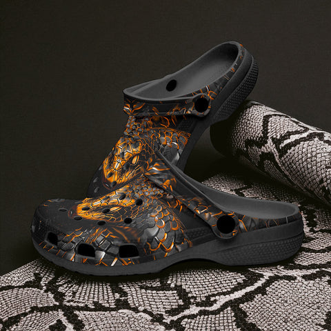 Classic Clogs Gold and Black Snake Art