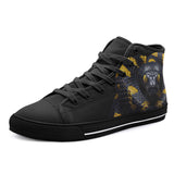 High-Top Canvas Shoes Black Snake with Yellow Stripes