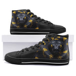 High-Top Canvas Shoes Black Snake with Yellow Stripes