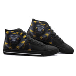 High-Top Canvas Shoes Black Snake with Yellow Stripes