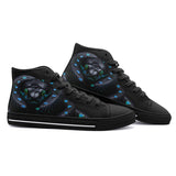 High-Top Canvas Shoes Black Snake with Blue Green Dots