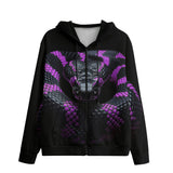 Men's Zip Up Hoodie Black Snake with Purple Stripes