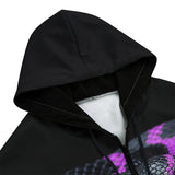 Men's Zip Up Hoodie Black Snake with Purple Stripes