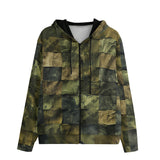 Men's Zip Up Hoodie Army Green Camo Patchwork