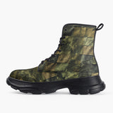 Casual Leather Chunky Boots Army Green Camo Patchwork