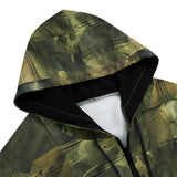 Men's Zip Up Hoodie Army Green Camo Patchwork