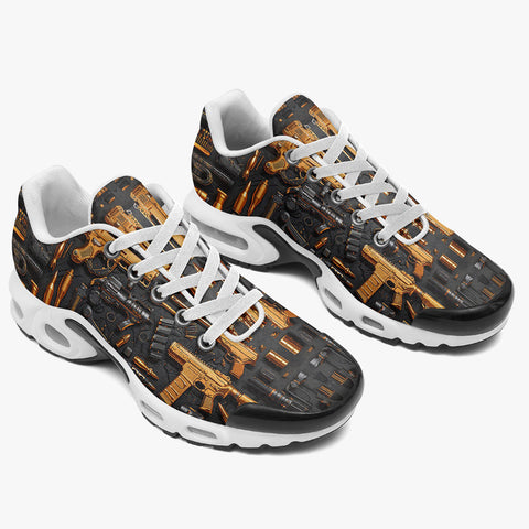 Air Cushion Sneakers Golden Guns and Ammo Collage