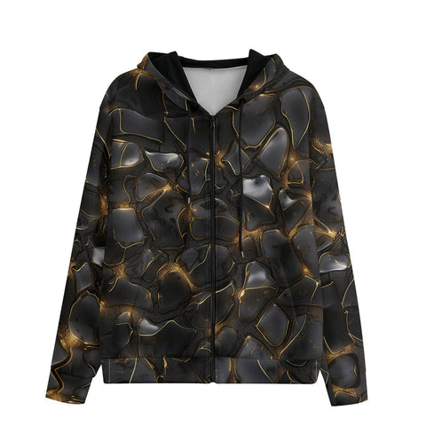 Men's Zip Up Hoodie Black Stones and Gold Light