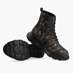 Casual Leather Chunky Boots Black Stones and Gold Light