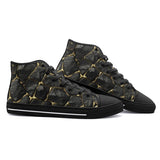 High-Top Canvas Shoes Black and Gold Stone Mesh