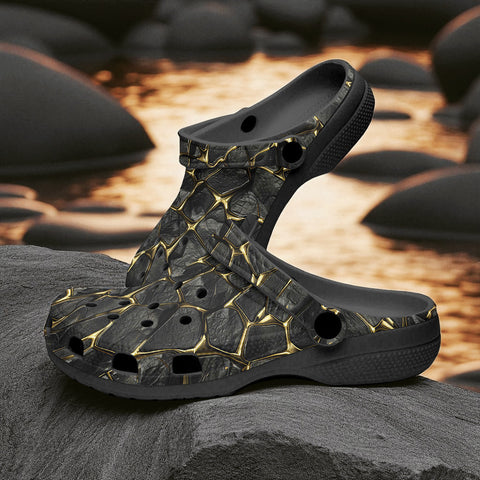 Classic Clogs Black and Gold Stone Mesh