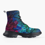 Casual Leather Chunky Boots Rainbow Mosaic