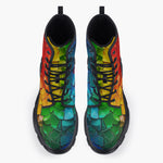 Casual Leather Chunky Boots Rainbow Mosaic