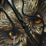 Men's Zip Up Hoodie Dark Gold Owl Wall Art