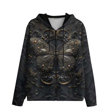 Men's Zip Up Hoodie Gothic Metal Butterfly