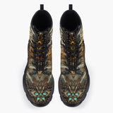 Casual Leather Chunky Boots Tribal Feathers Artwork