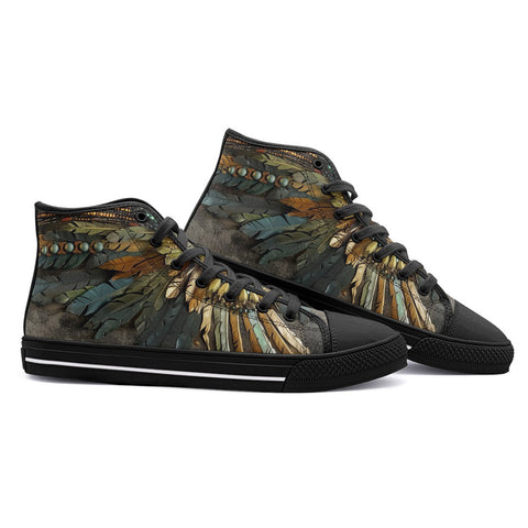 High-Top Canvas Shoes Tribal Feathers Artwork