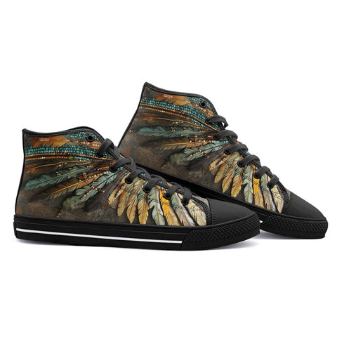 High-Top Canvas Shoes Tribal Feathers Artwork