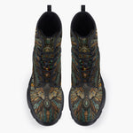 Casual Leather Chunky Boots Tribal Feathers Artwork