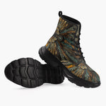 Casual Leather Chunky Boots Tribal Feathers Artwork