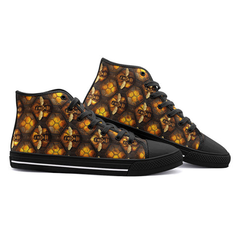 High-Top Canvas Shoes Bees with Honeycomb Mosaic