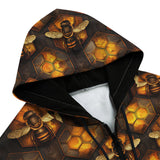 Men's Zip Up Hoodie Bees with Honeycomb Mosaic