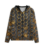 Men's Zip Up Hoodie Gold Honeycomb Pattern