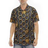 Men's Polo Shirt Gold Honeycomb Pattern