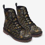 Leather Boots Gold Honeycomb Pattern