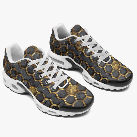 Air Cushion Sneakers Gold Honeycomb Pattern