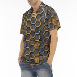 Men's Polo Shirt Gold Honeycomb Pattern