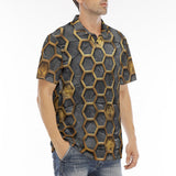 Men's Polo Shirt Gold Honeycomb Pattern