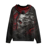 Men's Zip Up Hoodie Silver Skull in Red Smoke