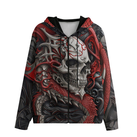 Men's Zip Up Hoodie Dragon Skull Artwork