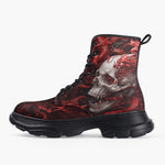 Casual Leather Chunky Boots White Skull with Bloody Dragon