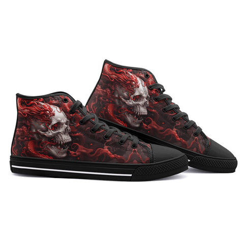 High-Top Canvas Shoes White Skull with Bloody Dragon