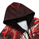 Men's Zip Up Hoodie White Skull with Bloody Dragon