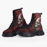 Casual Leather Chunky Boots White Skull with Bloody Dragon