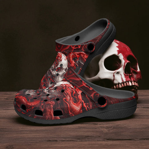 Classic Clogs White Skull with Bloody Dragon