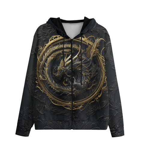 Men's Zip Up Hoodie Gold Dragon Ornate Frame