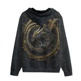 Men's Zip Up Hoodie Gold Dragon Ornate Frame